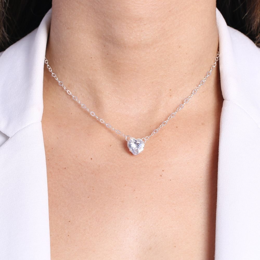 Ag-Cla-12 Colar Coração Zircônia Azul