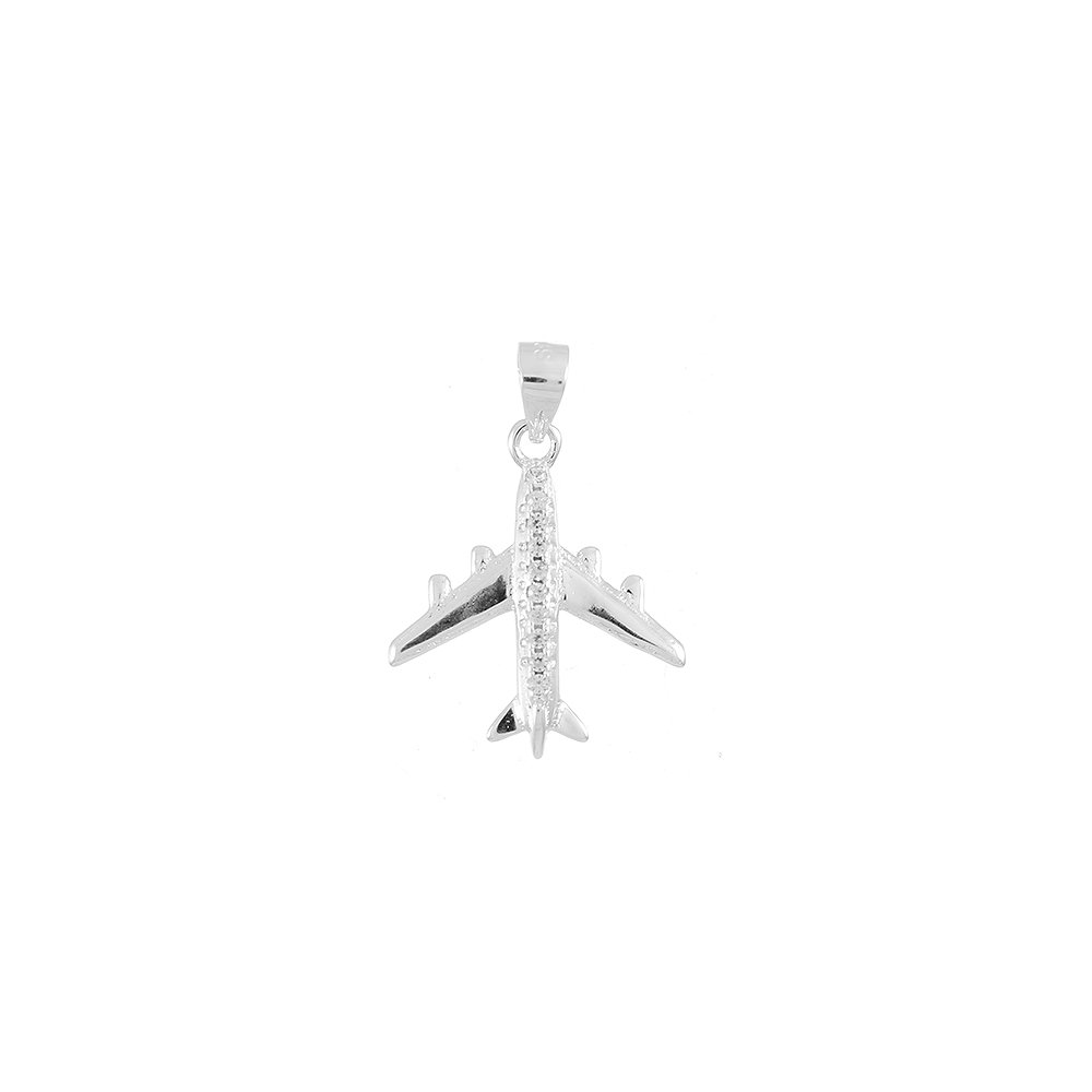 Ag-Pg-188 Pingente De Avião Cravejado Prata 925.
