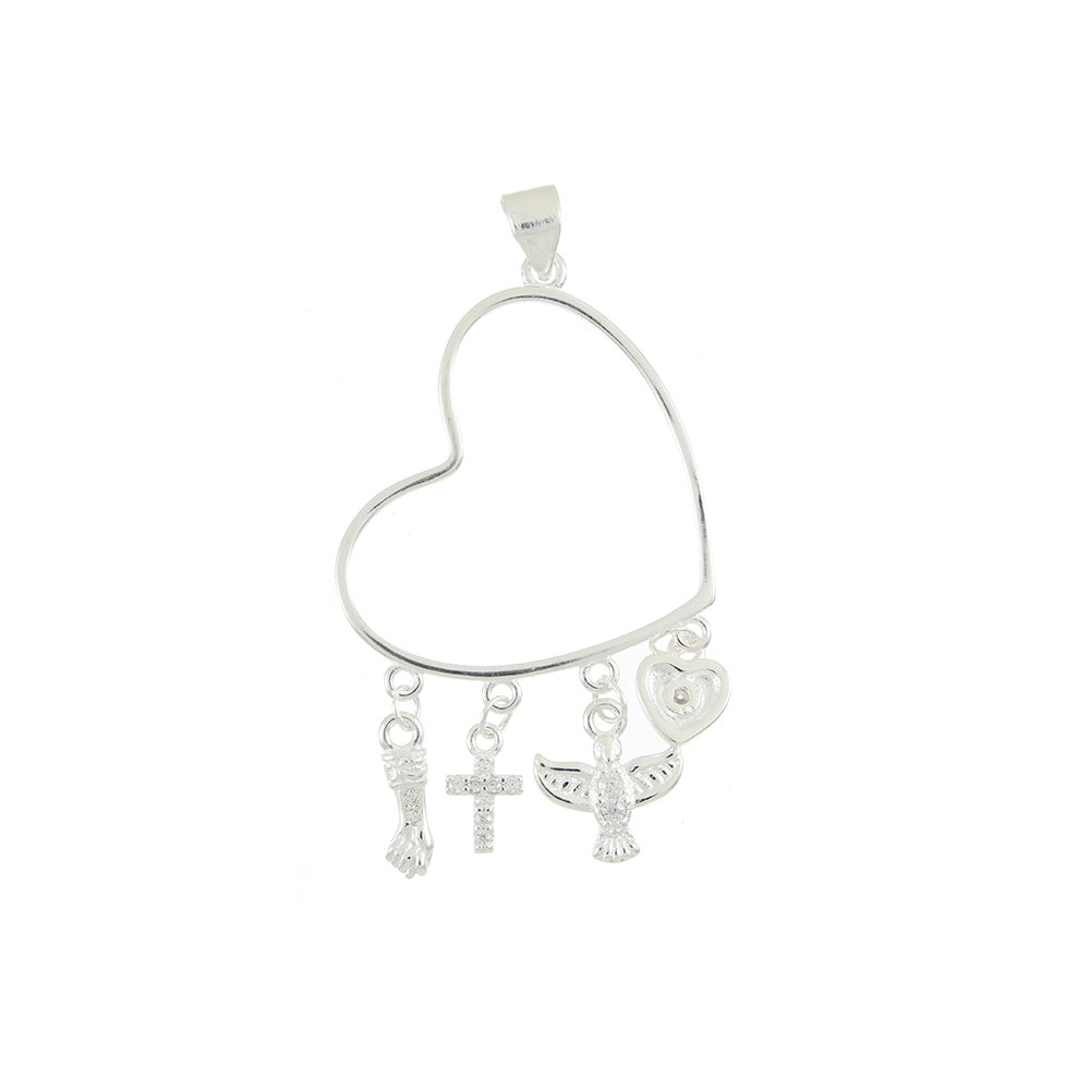 Ag-Pg-190 Pingente De Coração Religioso Prata 925.