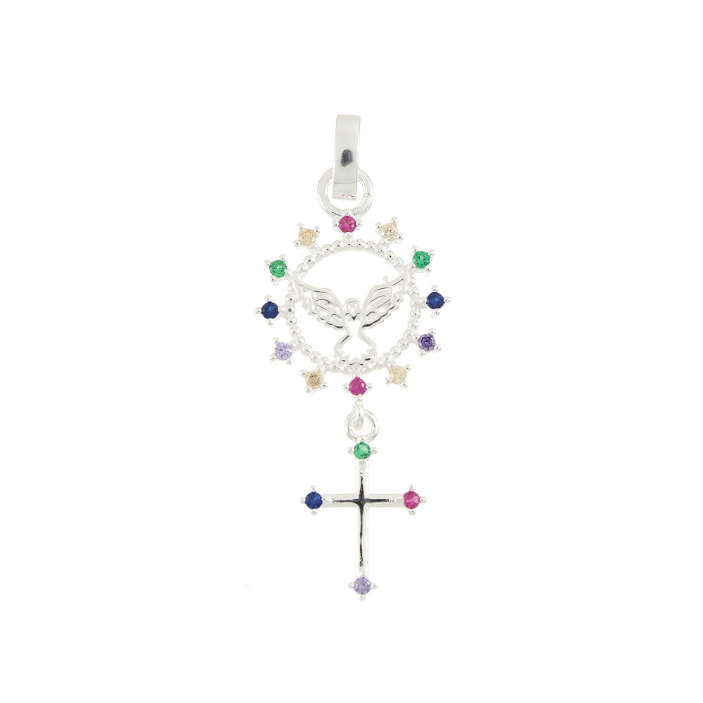 Ag-Pg-202 Pingente Religioso Cravejado Colorido - Prata 925.