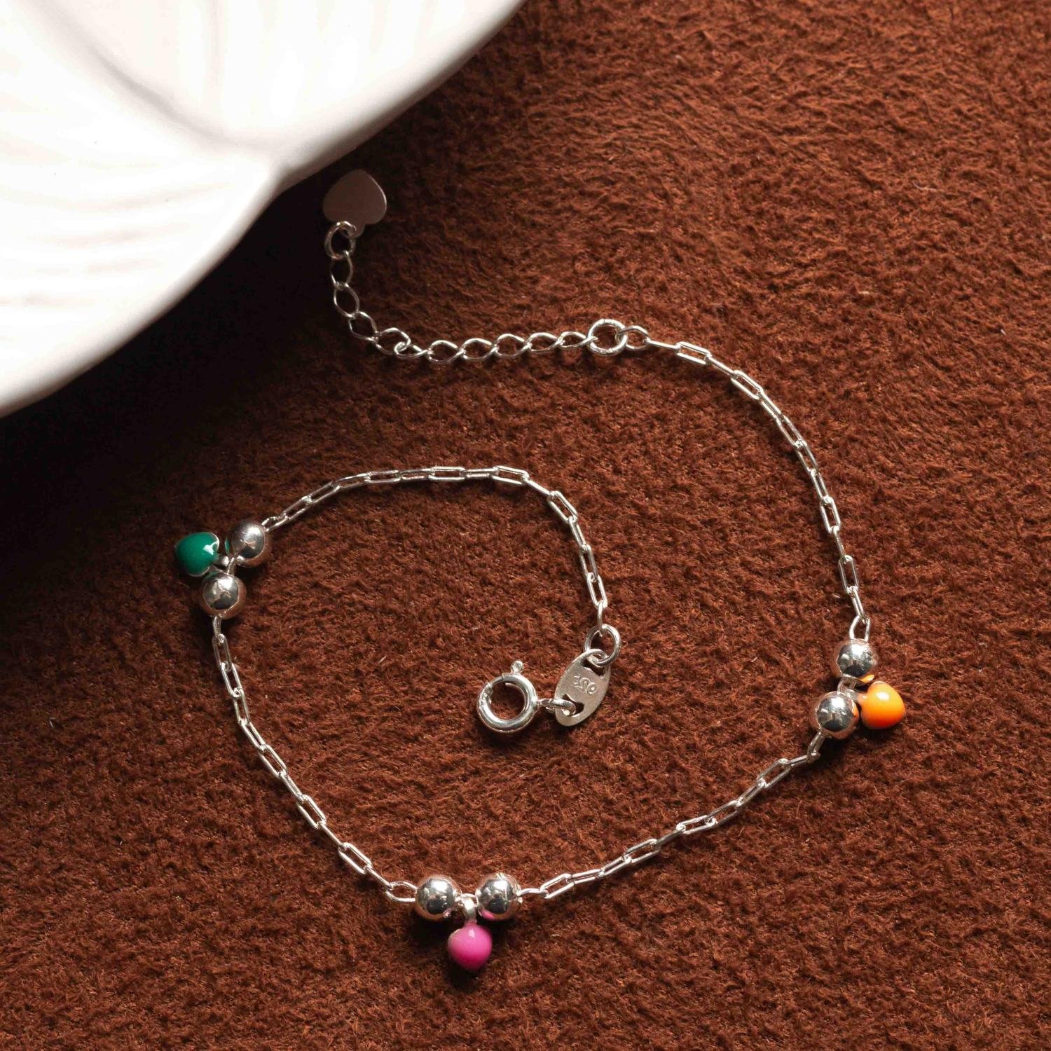 Ag-Ps-498 Pulseira Com Bolinhas Colorida - Prata 925.