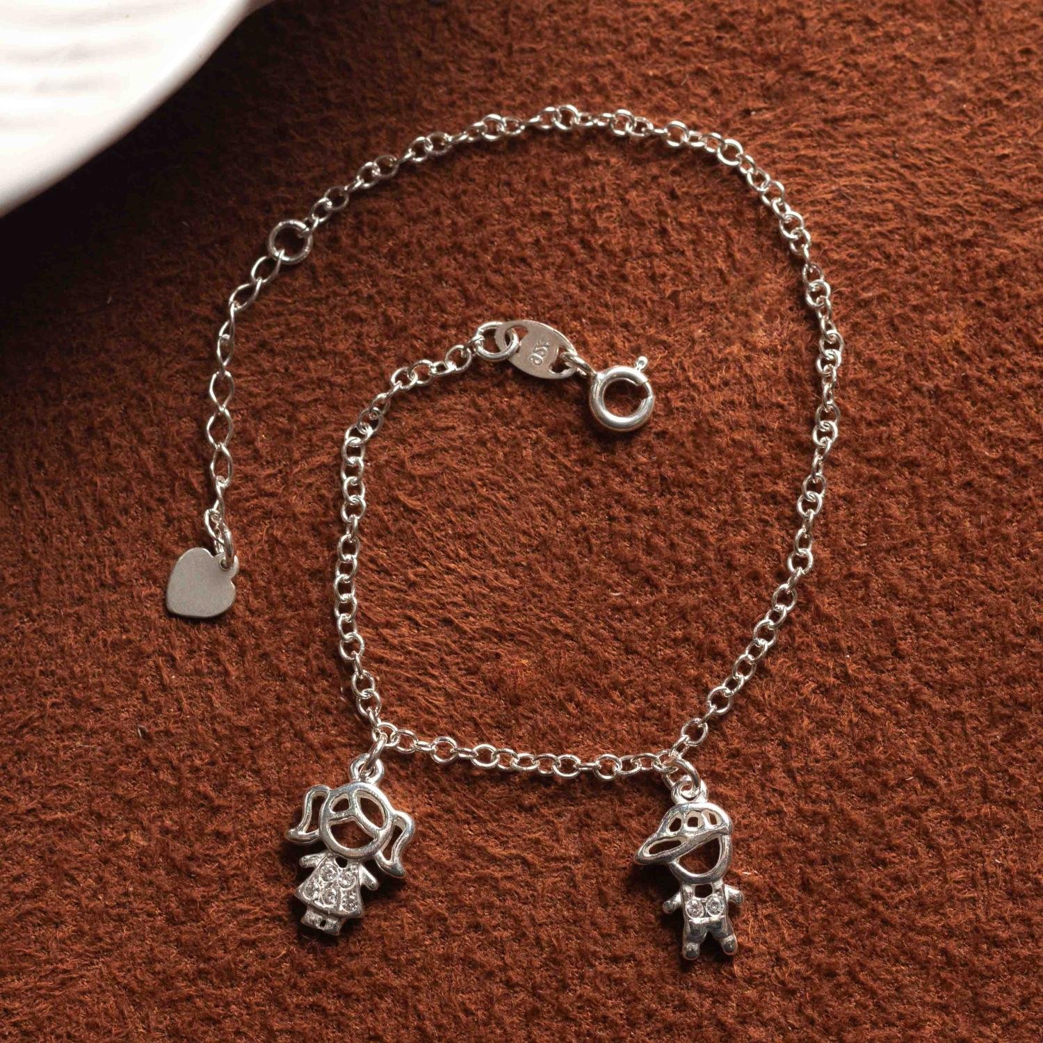 Ag-Ps-502 Pulseira Com Menina E Menino Cristal - Prata 925.