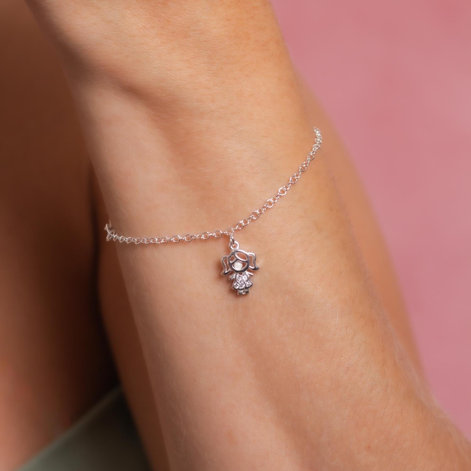 Ag-Ps-503 Pulseira Com Menina Cristal - Prata 925.