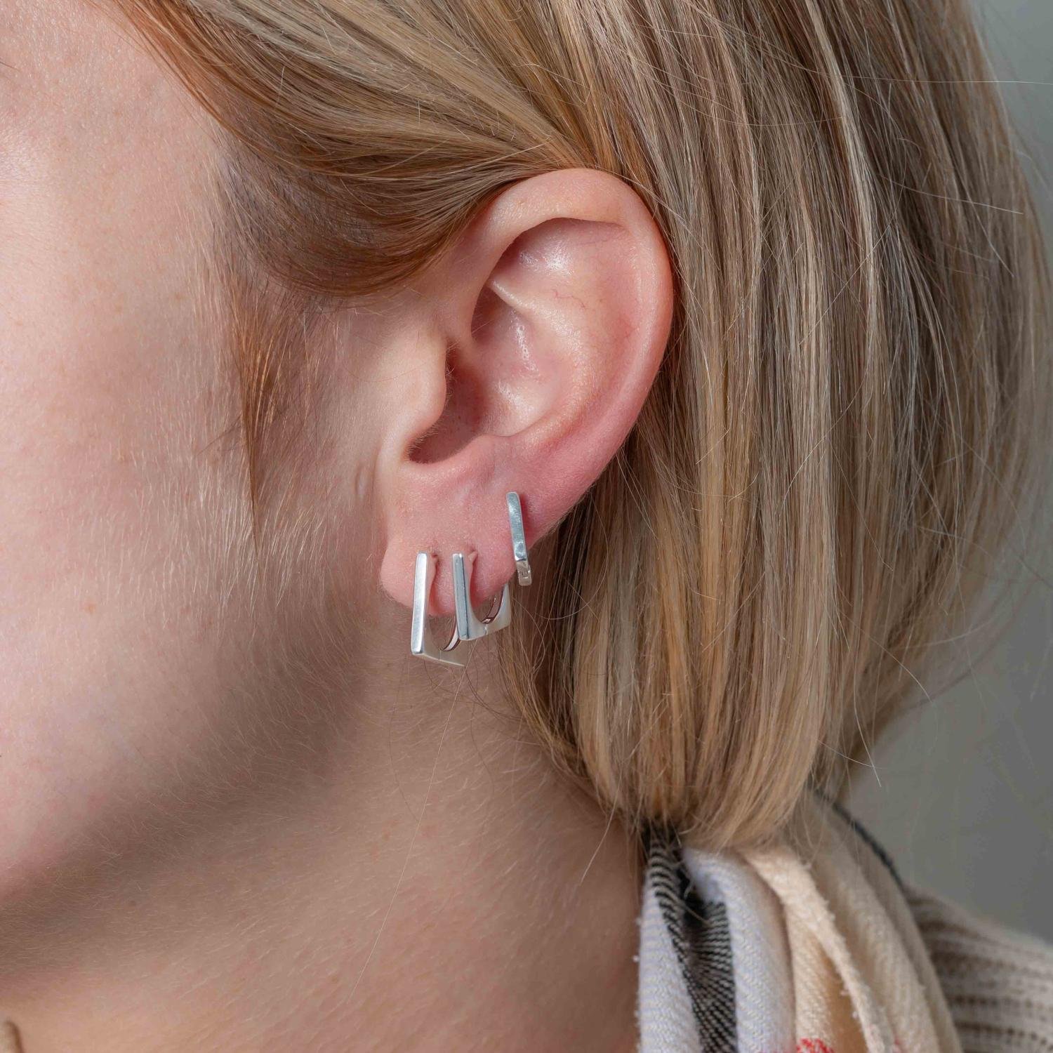 Ag-Trio-230 Trio De Brincos Quadrados De Argola Articuladas - Prata 925.