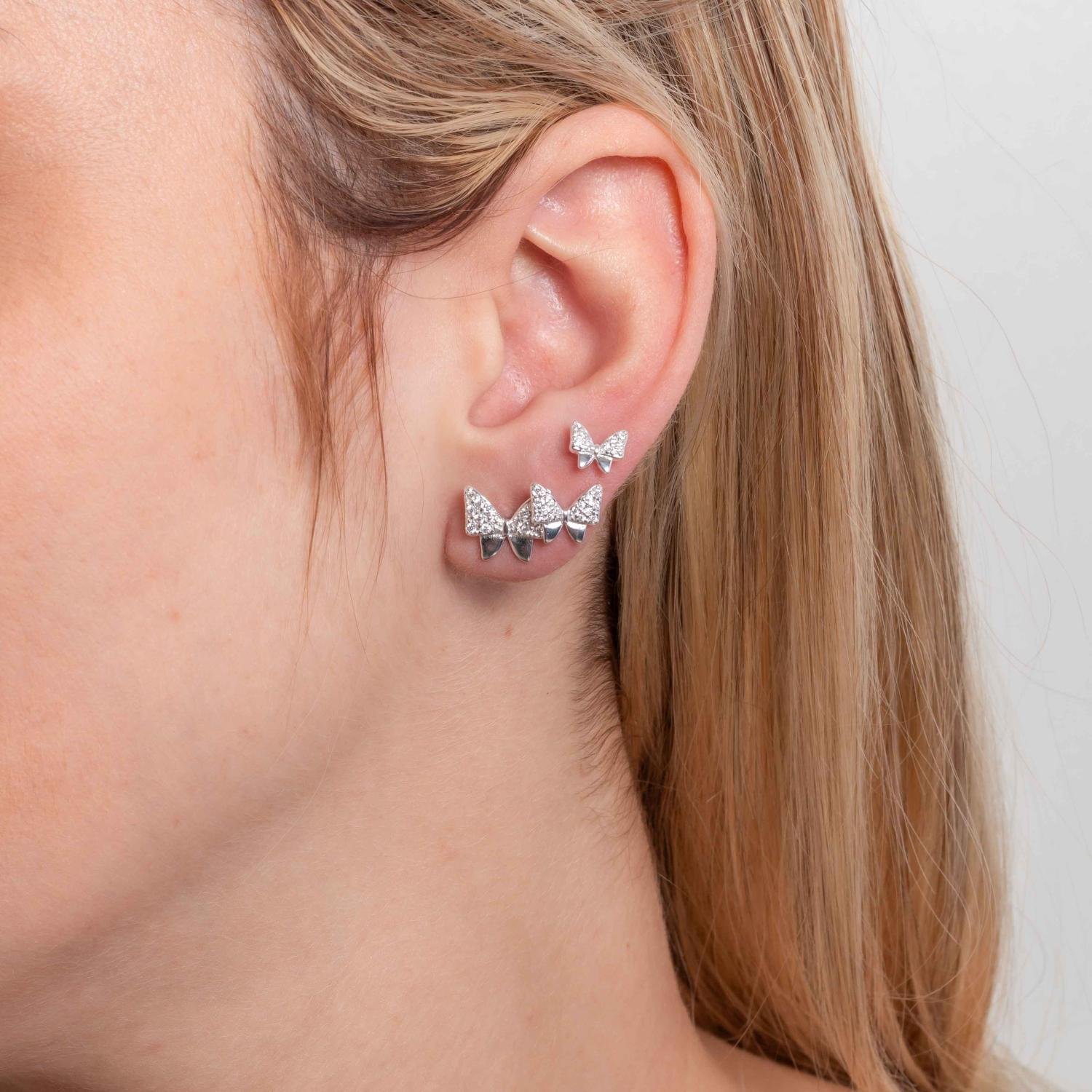 Ag-Trio-243 Trio De Brincos De Laçinho Cravejado Cristal - Prata 925 (8mm/10mm/12mm).