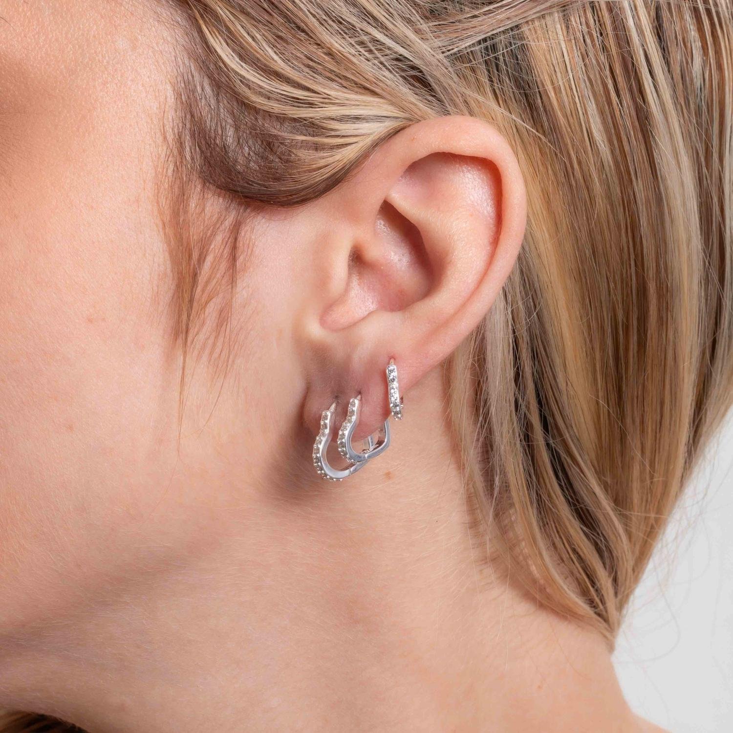 Ag-Trio-248 Trio De Brincos De Corações Articulados Cravejados Cristais - Prata 925 (11mm/13mm/15mm).