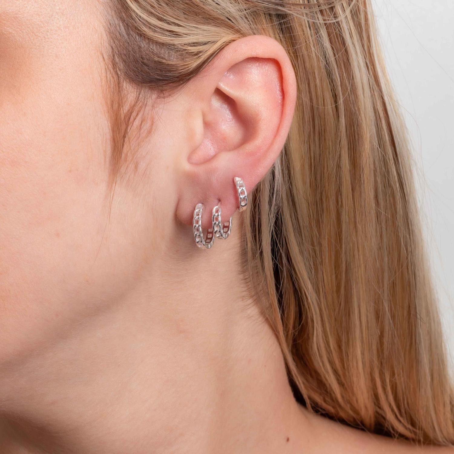 Ag-Trio-250 Trio De Brincos De Argolas Articuladas De Elos - Prata 925 (10mm/12mm/14mm).