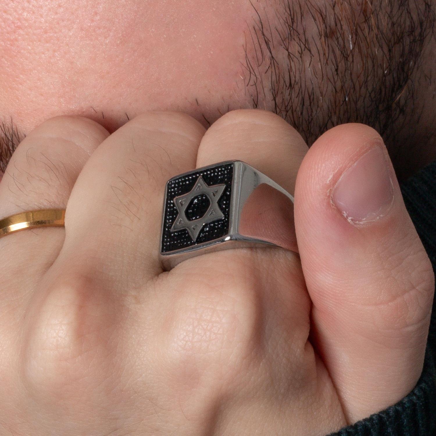 An-2014-Aço Inox Anel Masculino Estrela De Davi (Aço Inox).