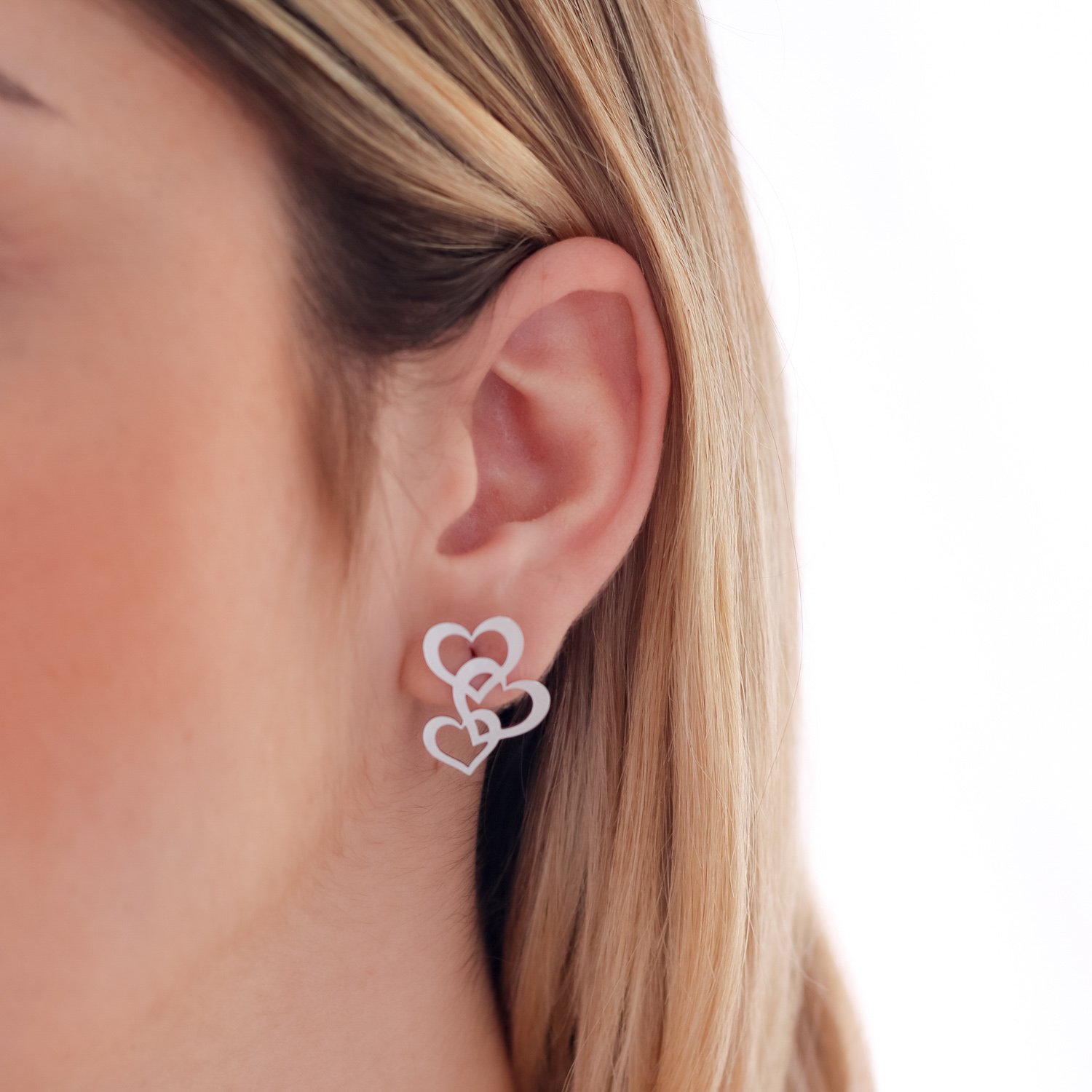 Bla-87-Inox Brinco Corações Entrelaçados Em Aço Inox.