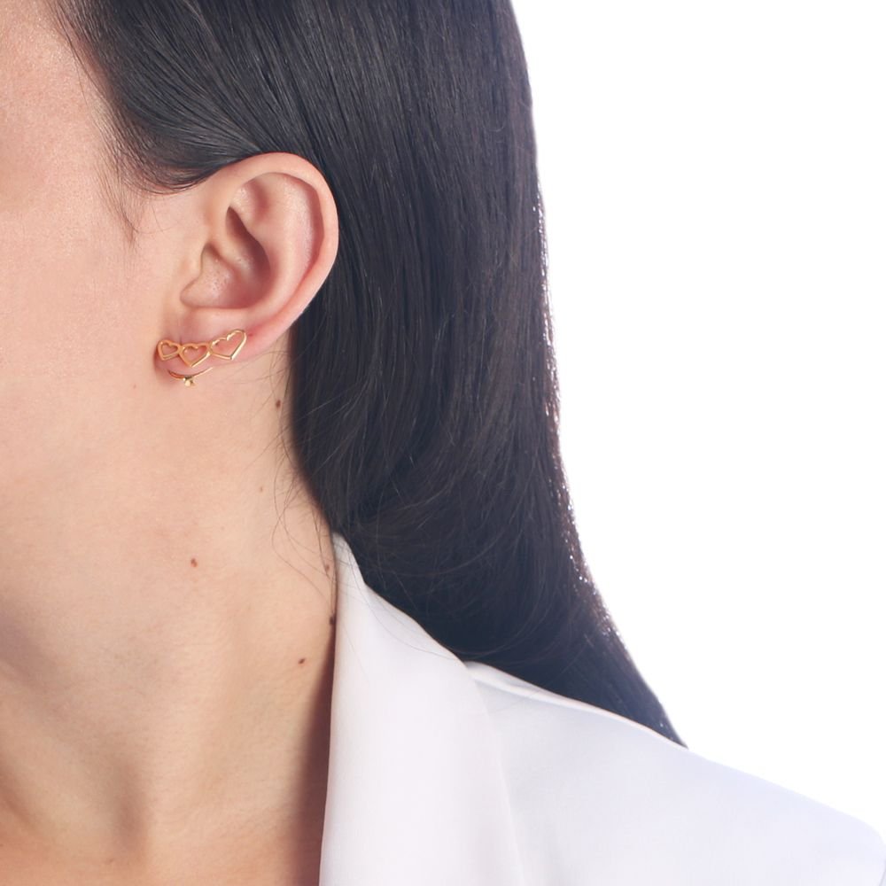 Bls-1328-Do Brinco Ear Cuff De Corações Vazados.