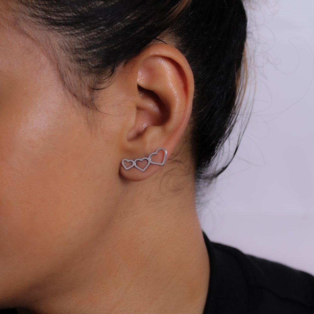 Bls-1328-Rd Brinco Ear Cuff De Coração - Ródio Branco.