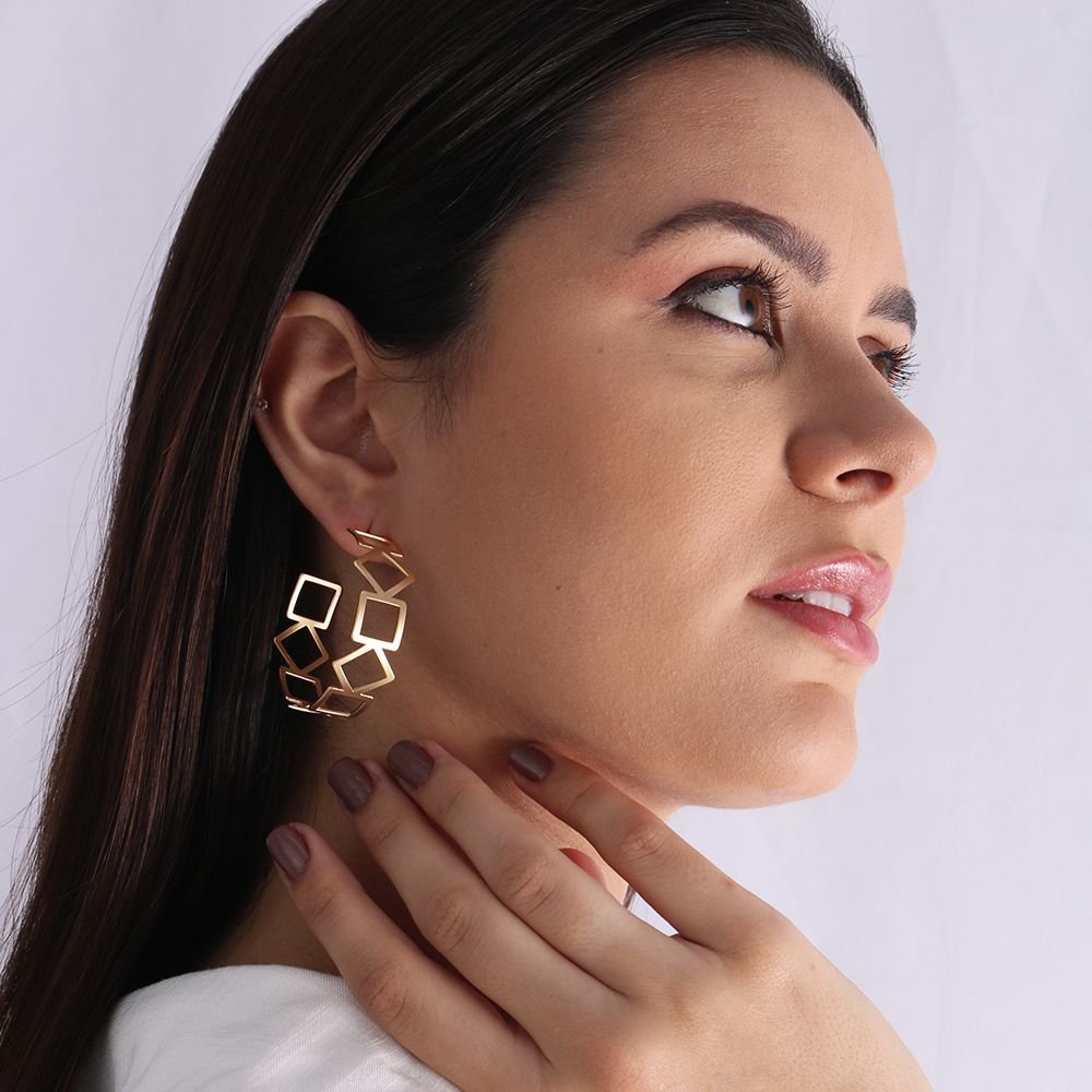 Bls-2211-Ac (Acetinado) Brinco Meia Argola Detalhada