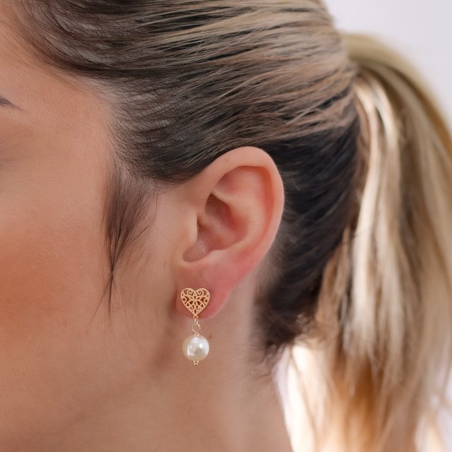 Bls-2321-Do Brinco De Coração Detalhado E Pérola.