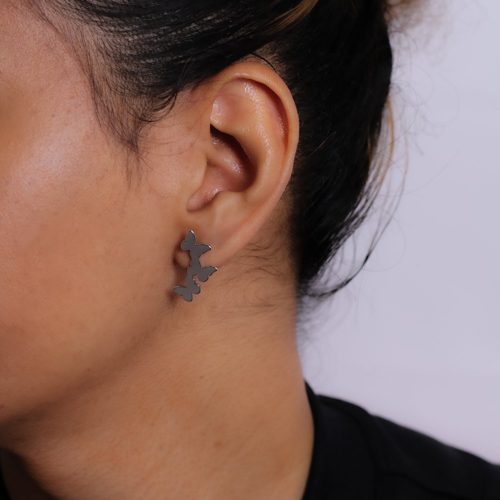 Bls-2498-Rd Brinco Ear Cuff Borbolrtas - Ródio Branco.