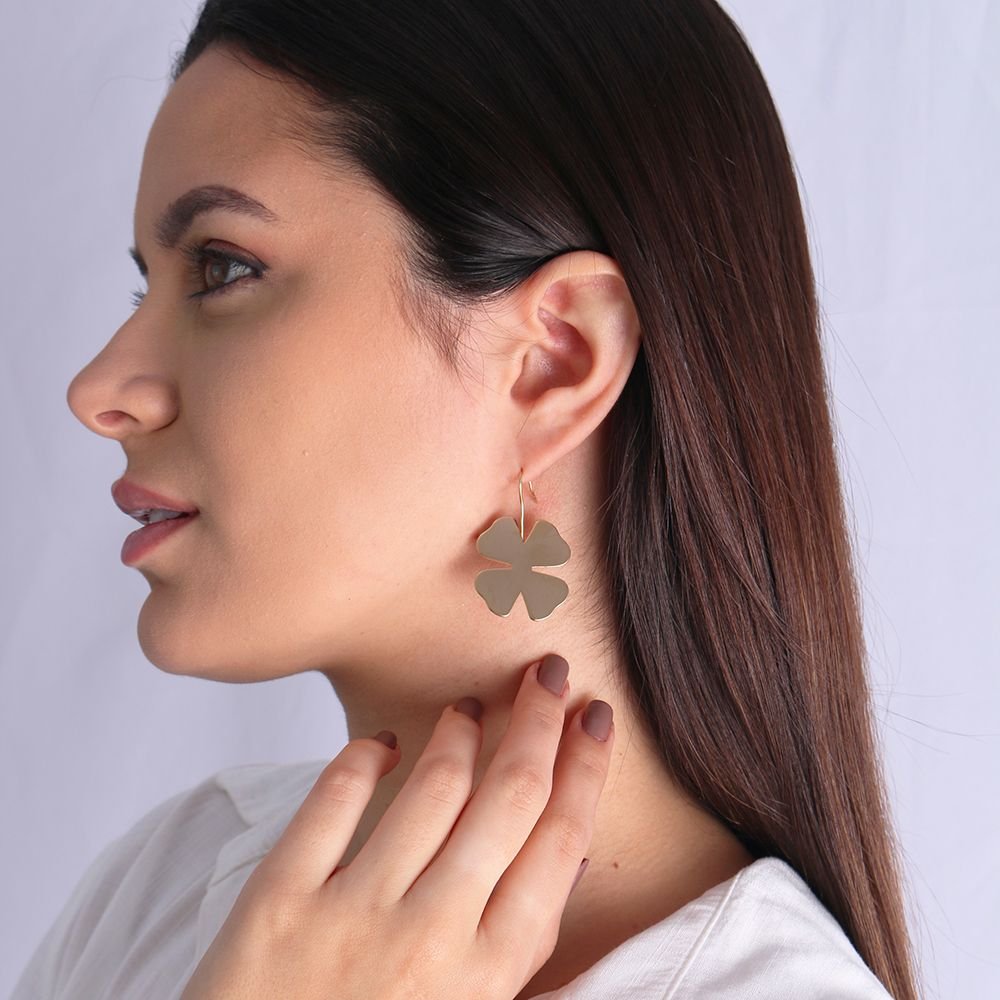 Bls-2905-Ac (Acetinado) Brinco Trevo De Quatro Folhas