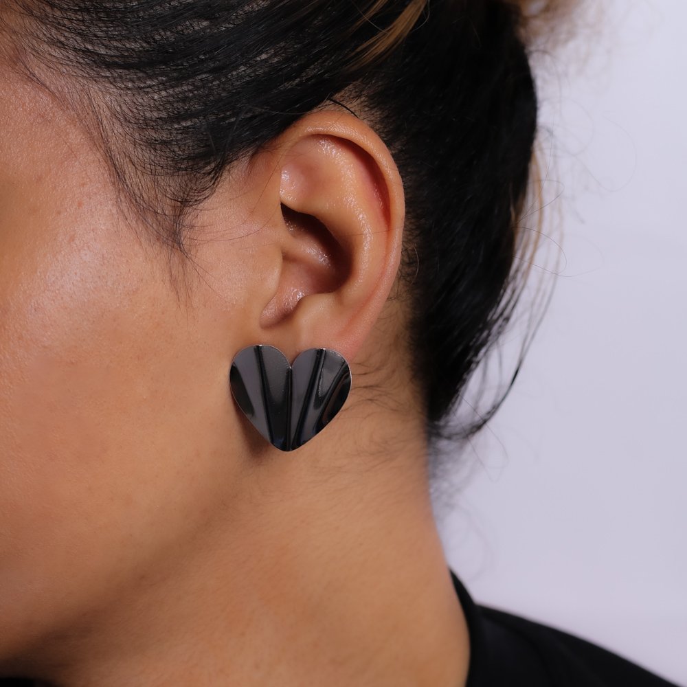 Bls-3844-Rd Brinco De Coração Chapado Orgânico - Ródio Branco.