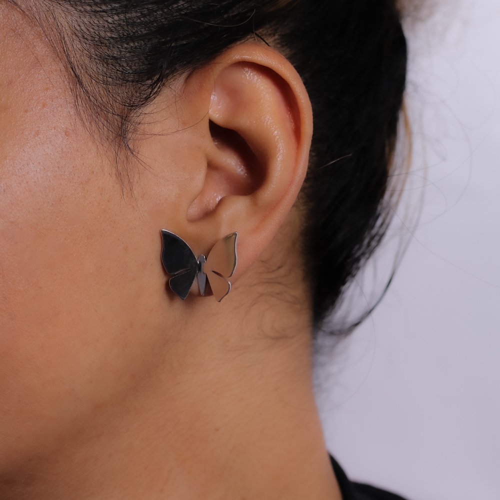 Bls-3940-Rd Brinco De Borboleta Liso - Ródio Branco.