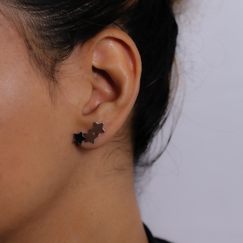 Bls-722-Rd Brinco Ear Cuff De Estrelas - Ródio Branco.