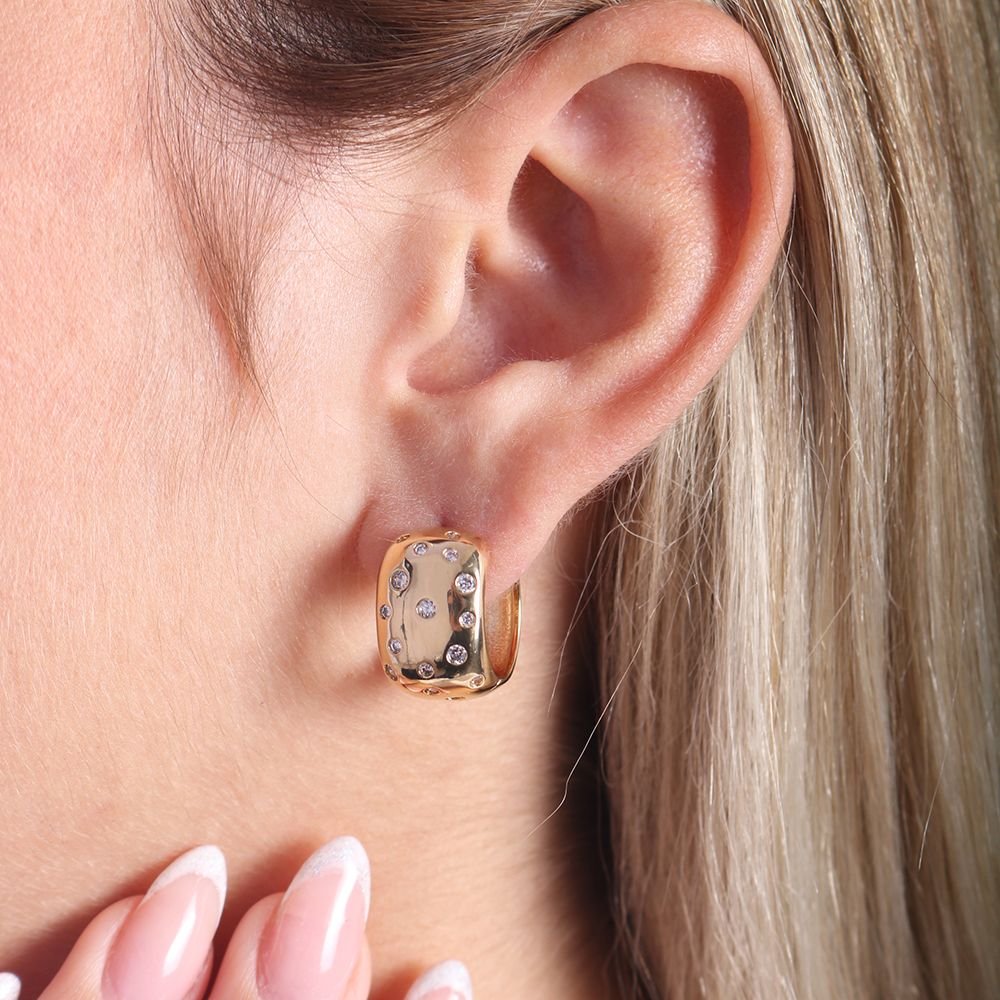 Br-1002-Do Brinco De Argolinha Articulada Cravejada Cristal