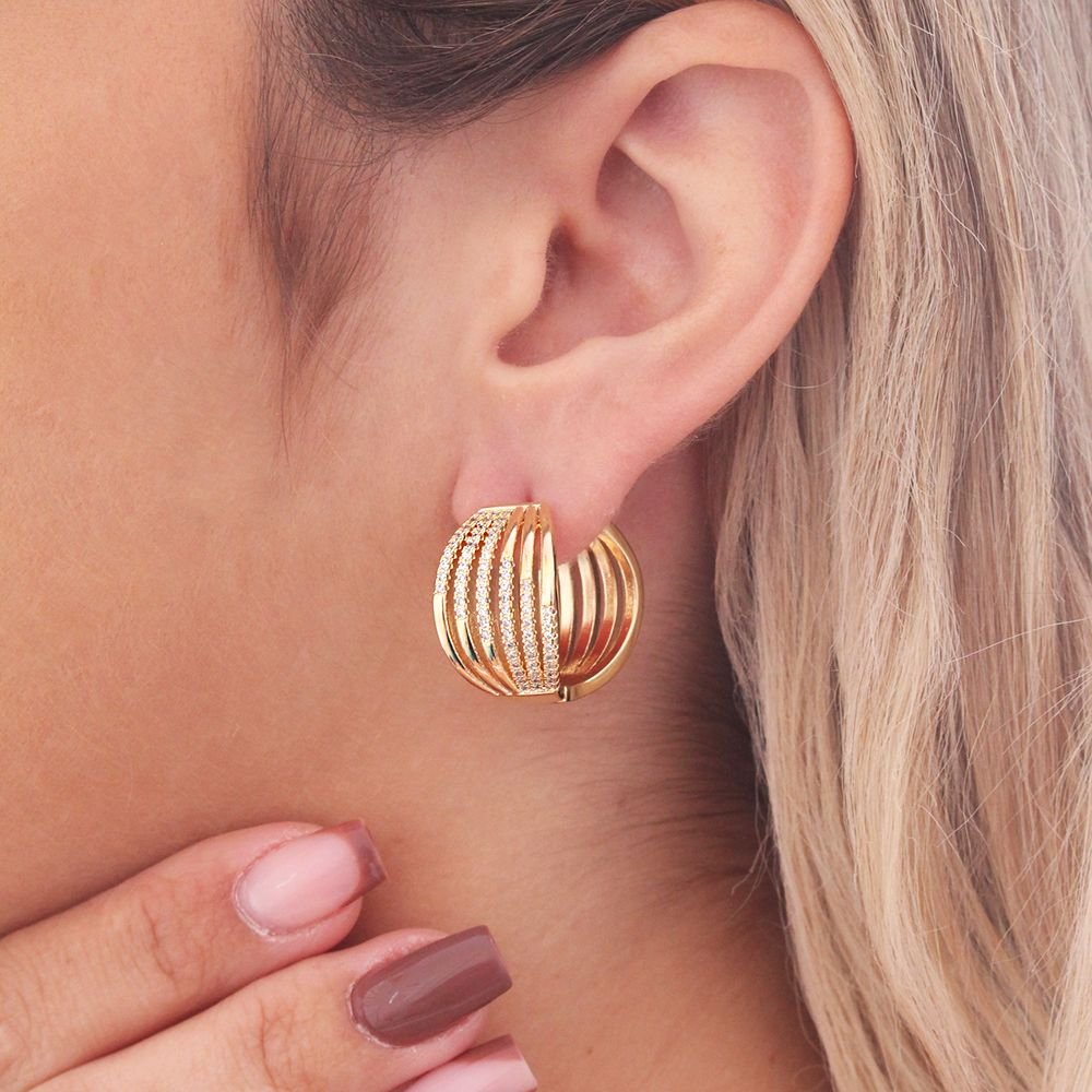 Br-1014-Do Brinco De Argola Rticulada Detalhada Cravejada De Zircônias