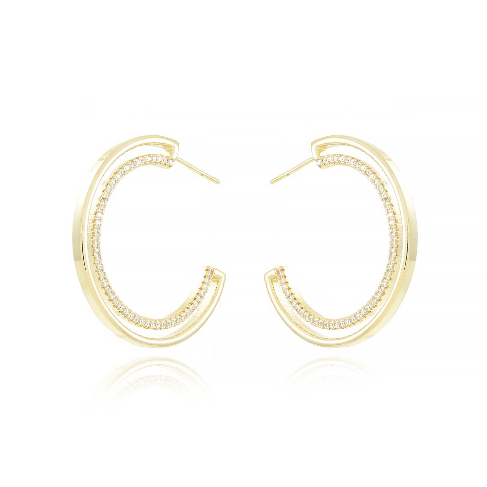 Br-1015-Do Brinco De Argola Cravejado De Zircônias (34,5mm)