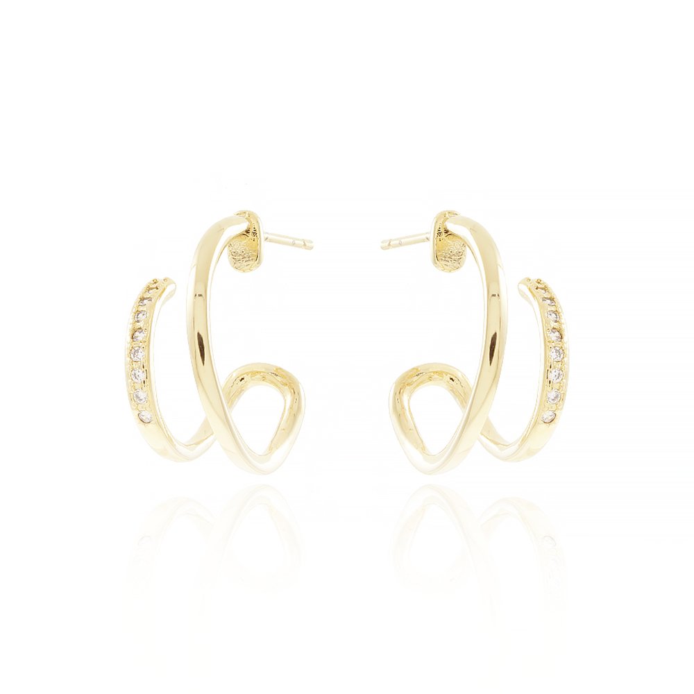 Br-1032-Do Brinco Meia Argola Cravejado De Zircônias (19,5mm)