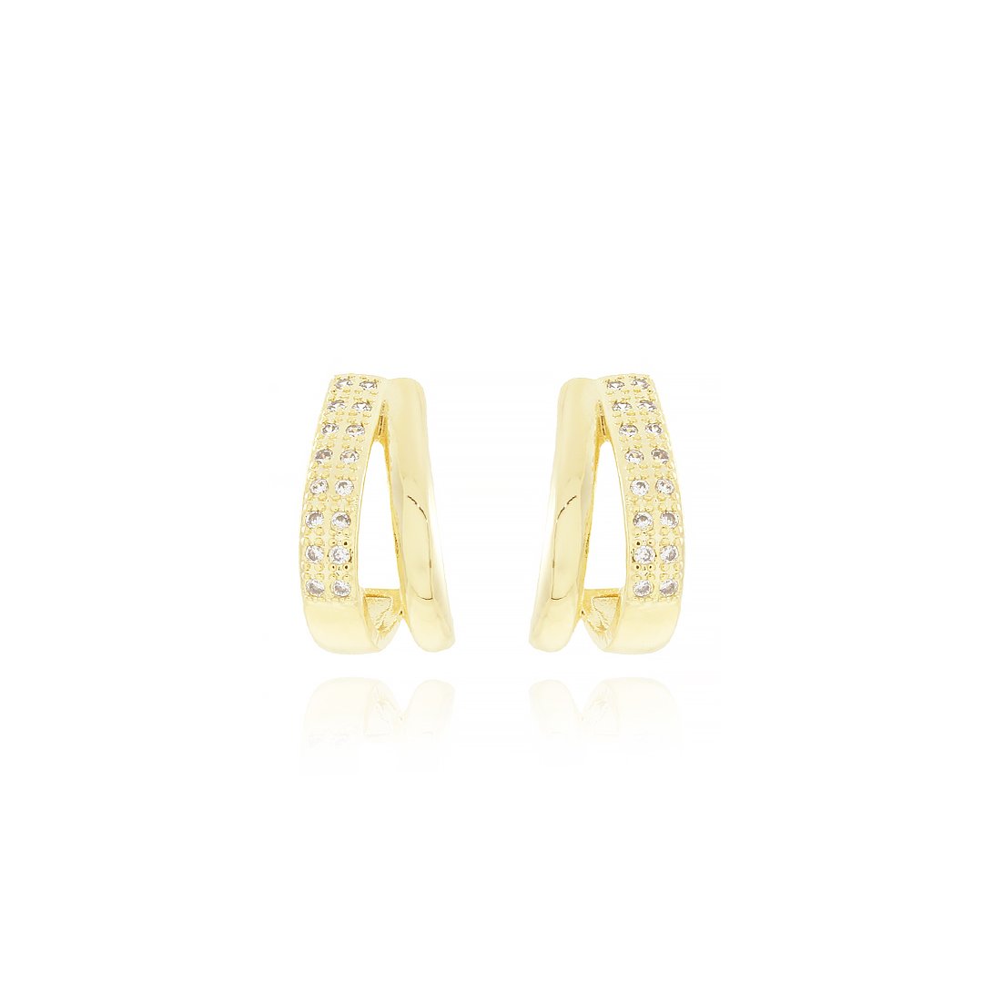 Br-1038-Do Brinco Meia Argola Detalhada Cravejada De Zircônias (15,5mm). Br-1038-Do Brinco Meia Argola Detalhada Cravejada De Zircônias (15,5mm).