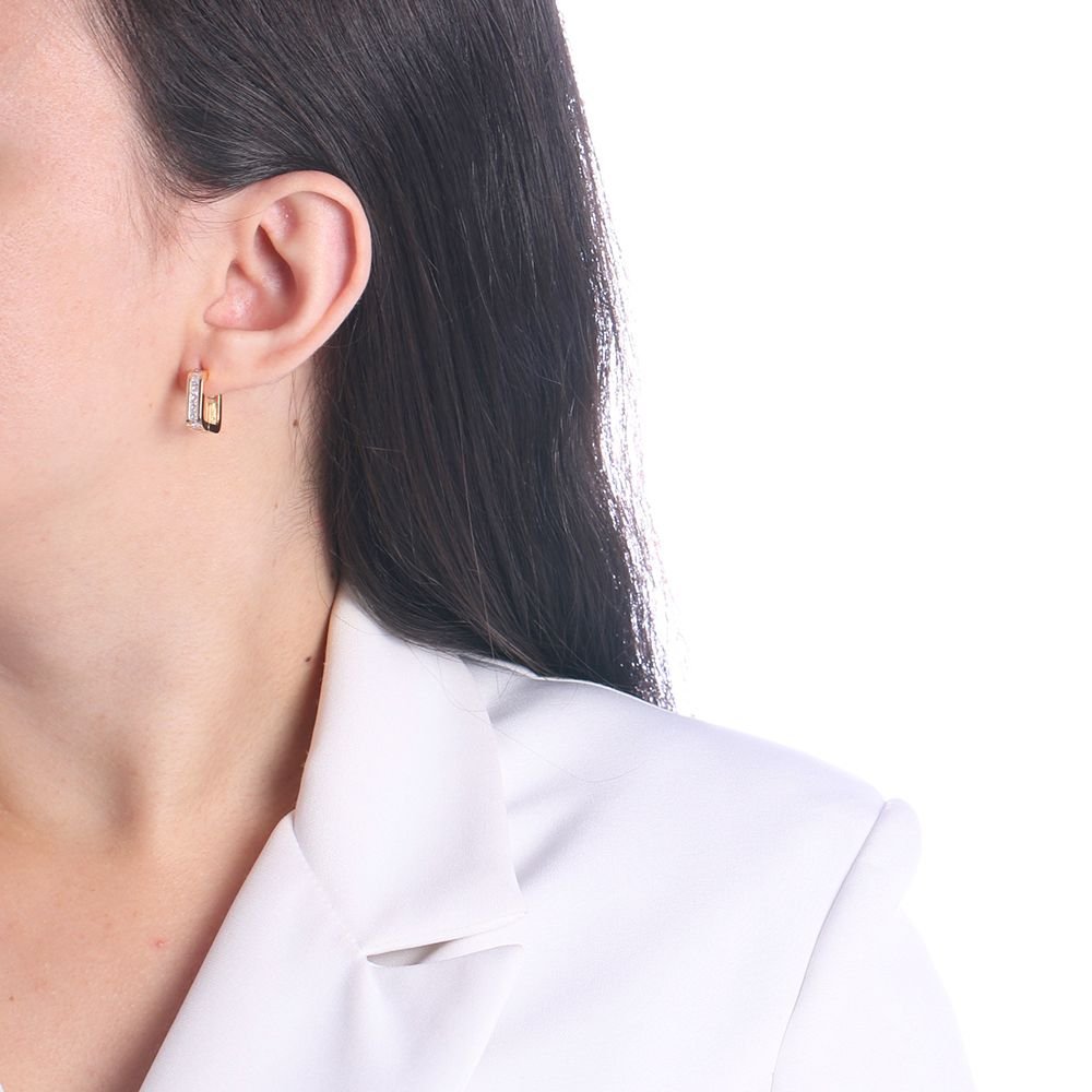 Br-1079-Do Brinco De Argola Articulada Quadrada Cravejada (14,5mm)