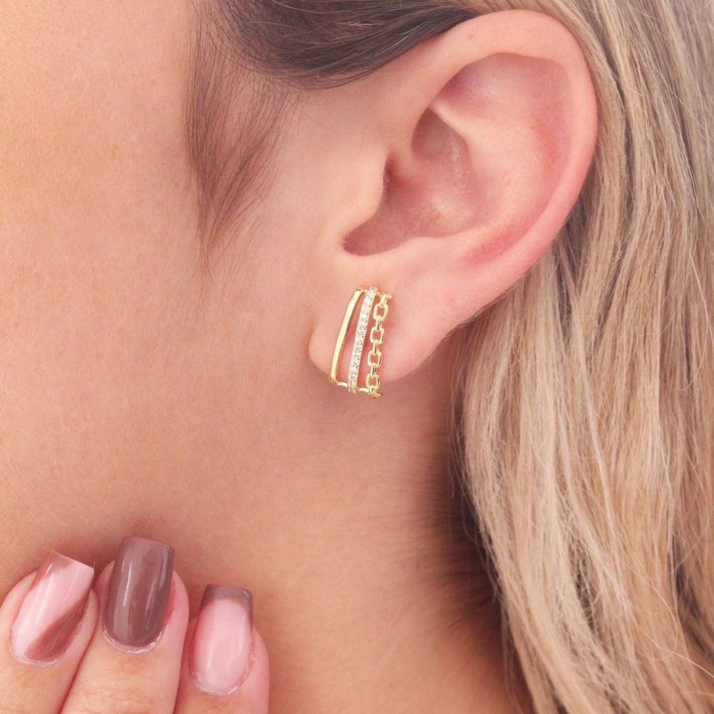 Br-1099-Do Brinco Ear Hook Cravejado De Zircônias.