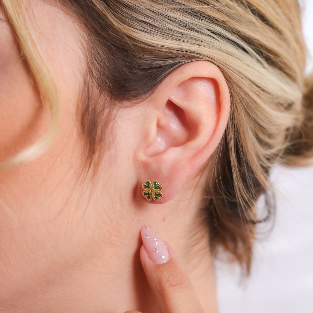 Br-1108-Do Brinco De Trevo De Quatro Folhas Cravejadas De Zi