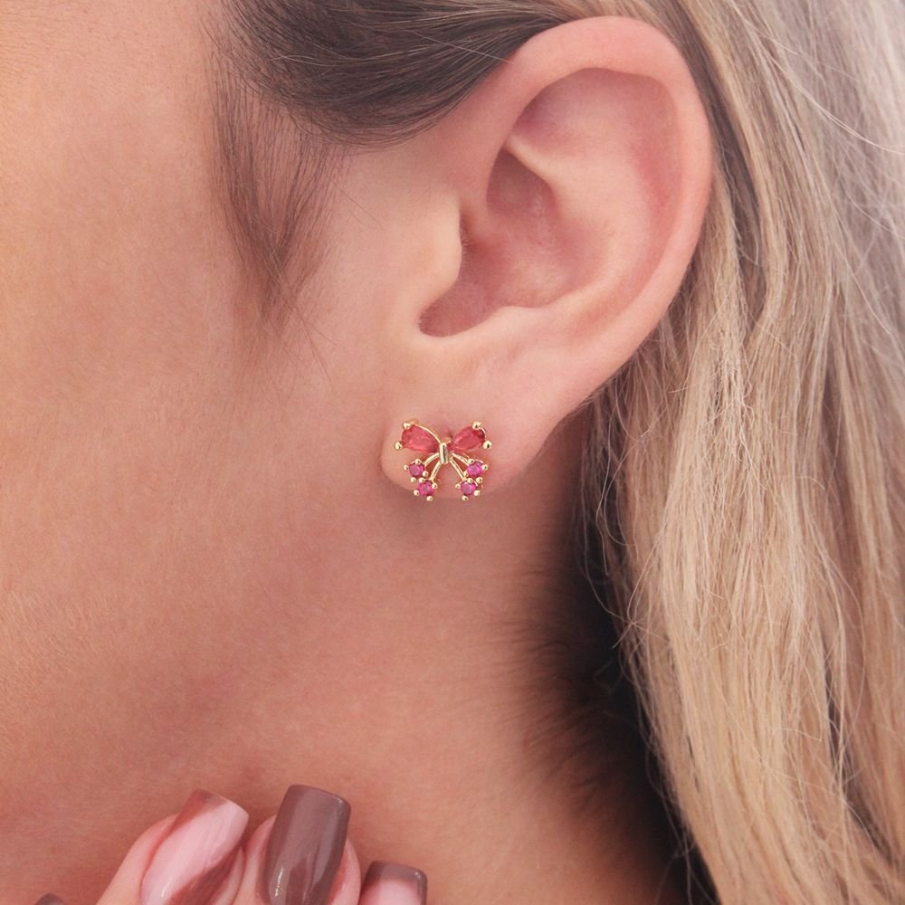 Br-1112-Do Brinco De Laço Cravejado Com Zircônias. 