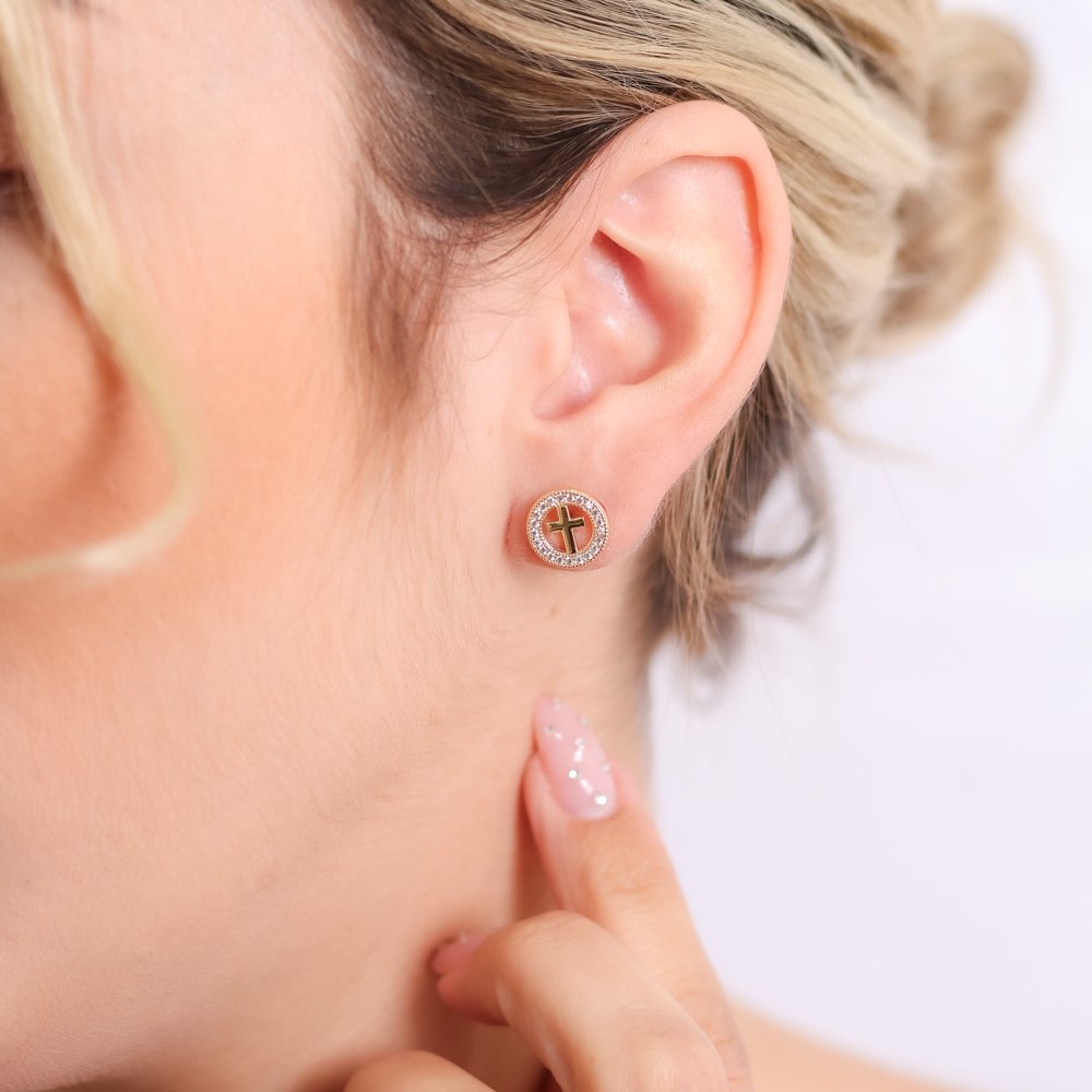 Br-1114-Do Brinco De Cruz Cravejado De Zircônias.