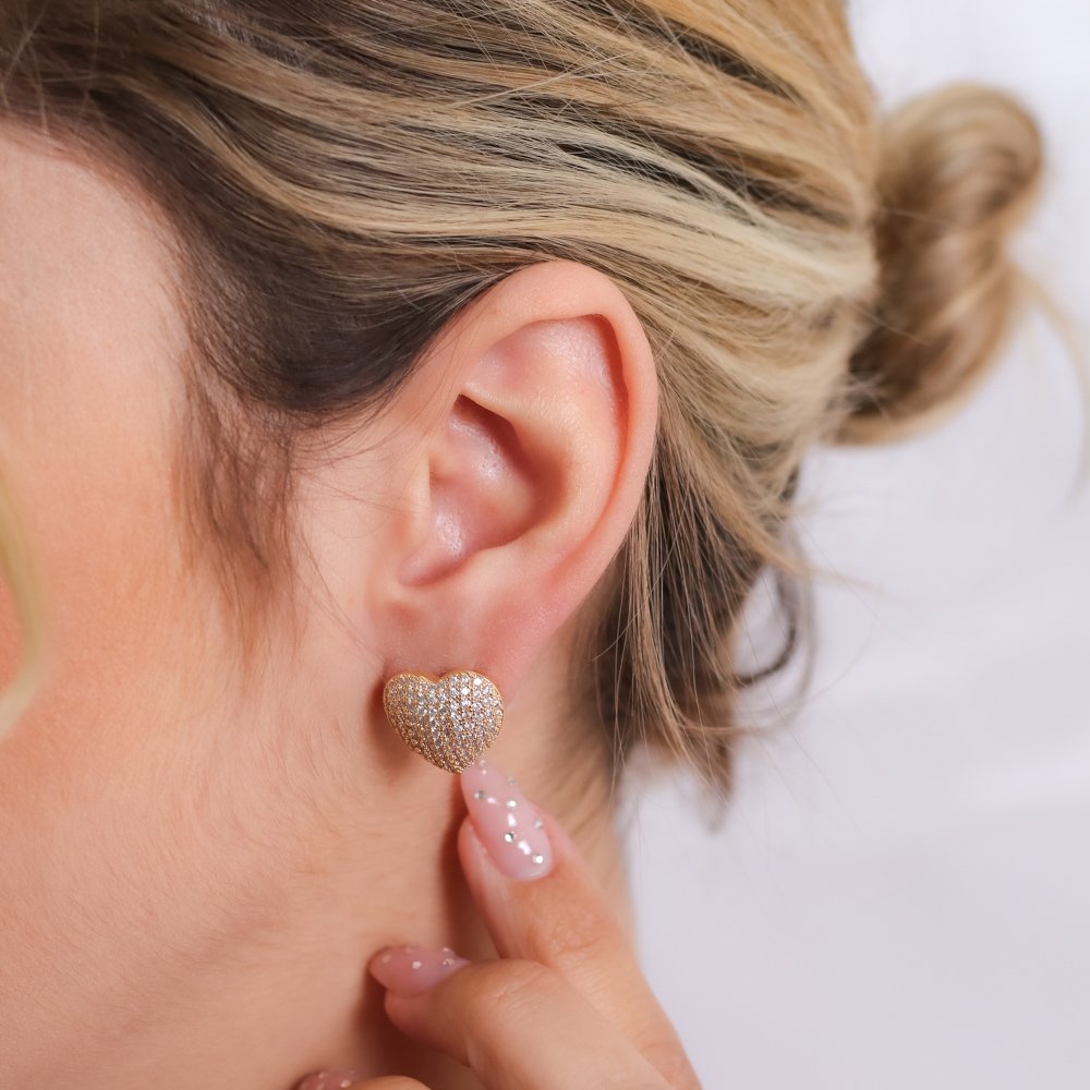 Br-1128-Do Brinco De Coração Cravejado De Zircônias. Br-1128-Do Brinco De Coração Cravejado De Zircônias.