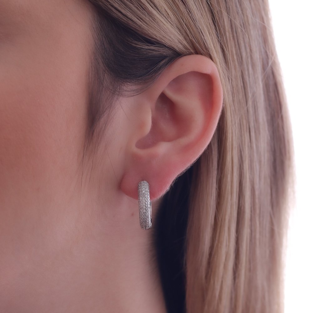 Br-1134-Rd Brinco Argola Articulada Cravejada De Zircônias Cristais - Ródio Branco.