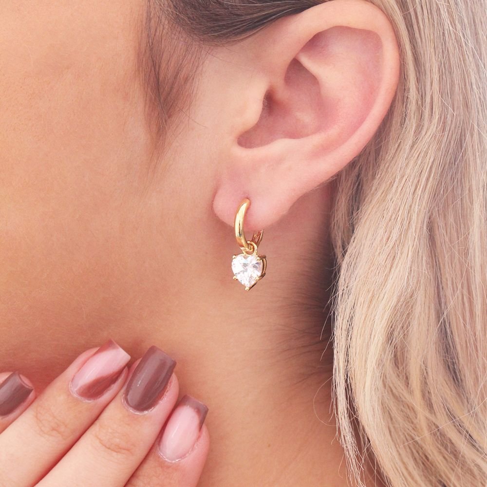 Br-1141-Do Brinco De Argola Articulada Com Zircônia De Coração (13mm)