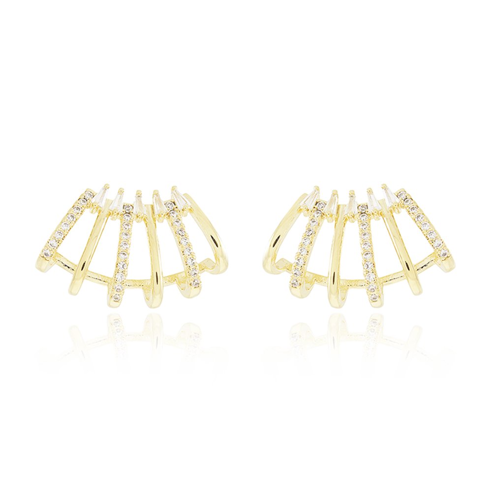 Br-1150-Do Brinco Ear Cuff Cavejado De Zircônias Coloridas