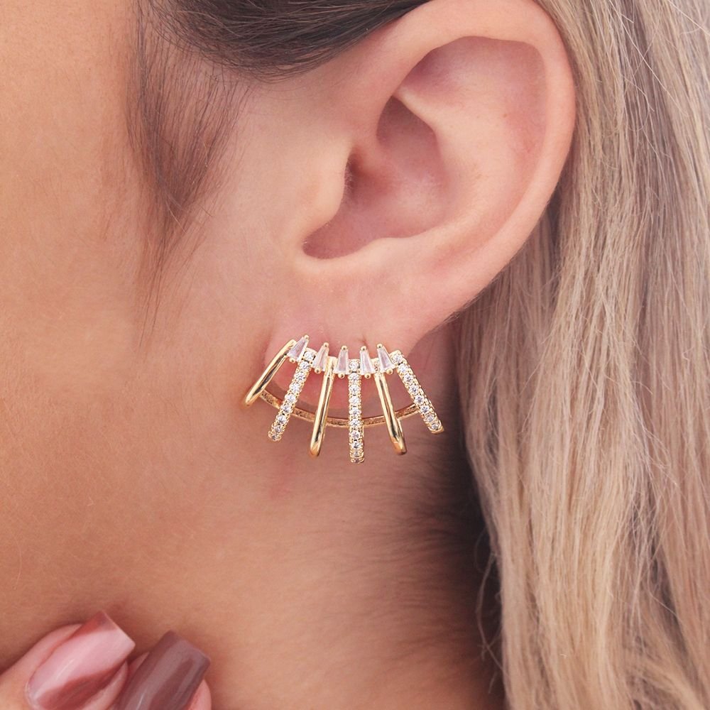 Br-1150-Do Brinco Ear Cuff Cavejado De Zircônias Coloridas