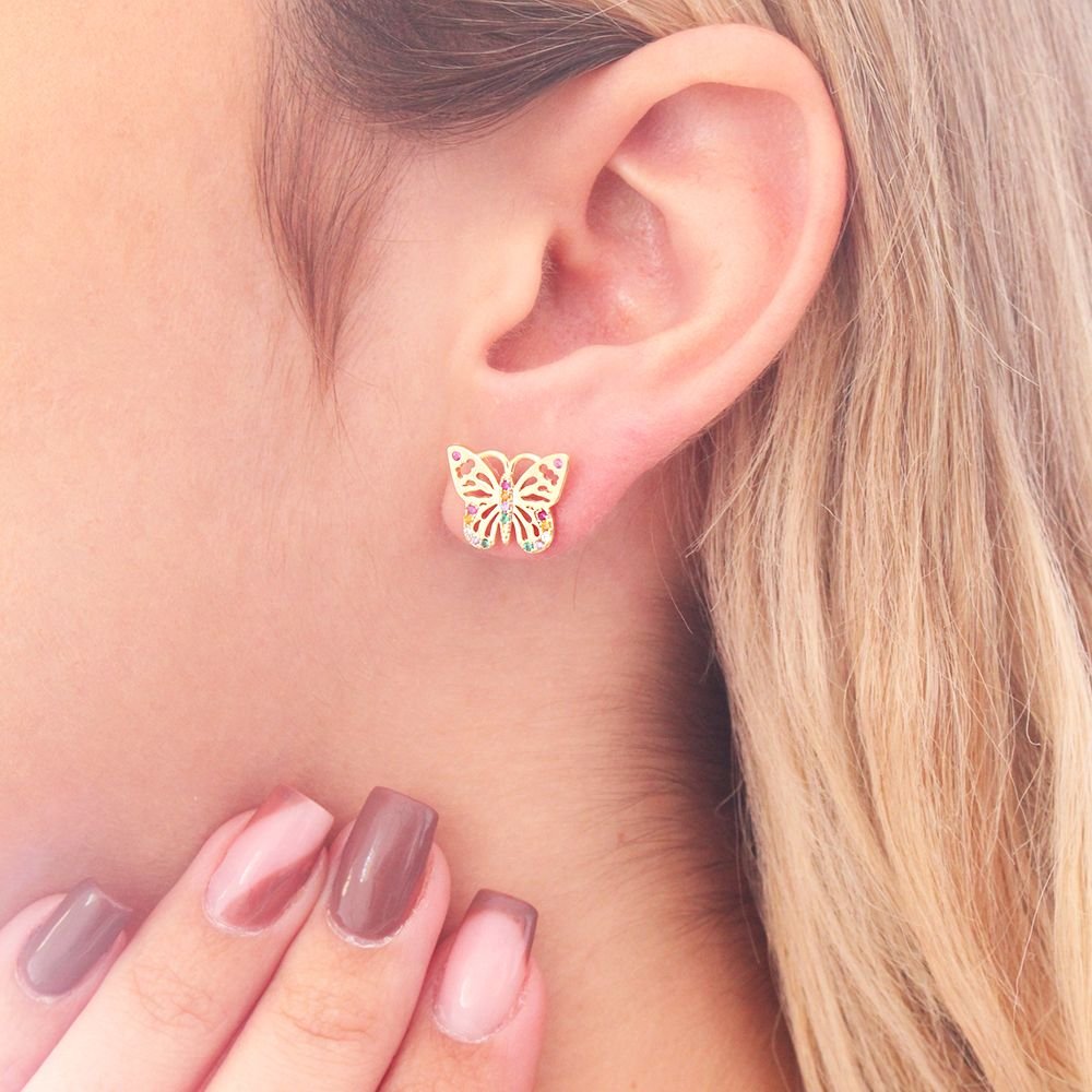 Br-1157-Do Brinco De Borboleta Cravejada De Zircônias Coloridas. Br-1157-Do Brinco De Borboleta Cravejada De Zircônias Coloridas.