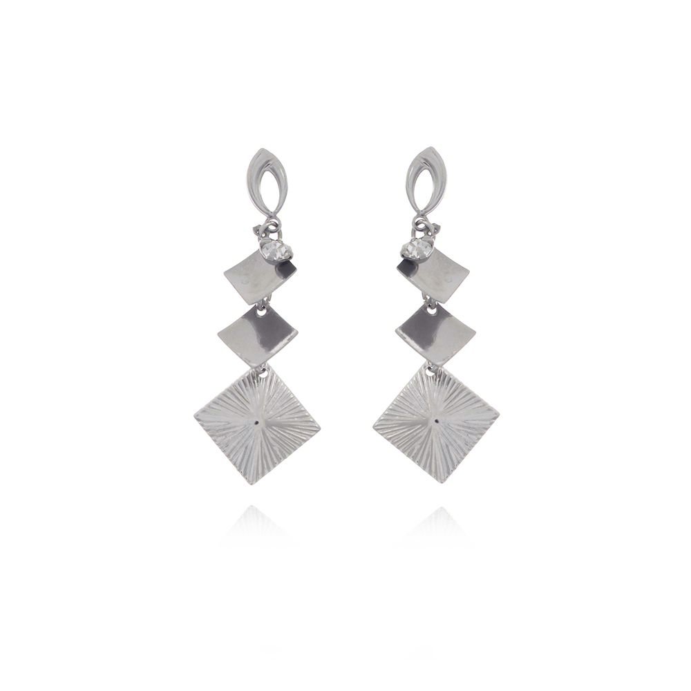 Bra-123 - Brinco Longo Geométrico Em Aço Inox