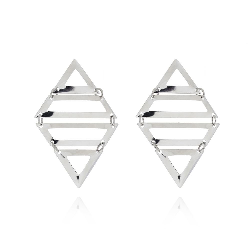 Bra-138 - Brinco Geométrico Vazado Em Aço Inox