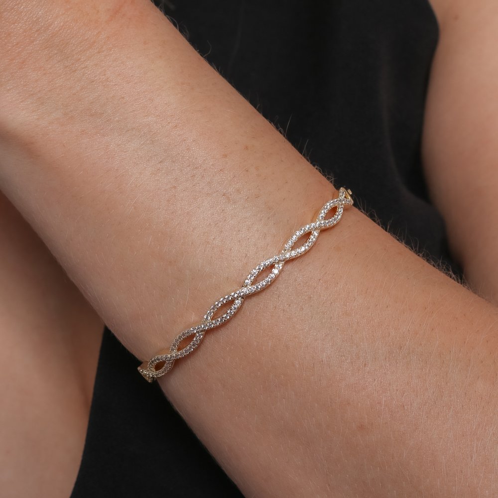 Brc-134-Fo Bracelete Entrelaçado Cravejado De Zircônias Cristais.