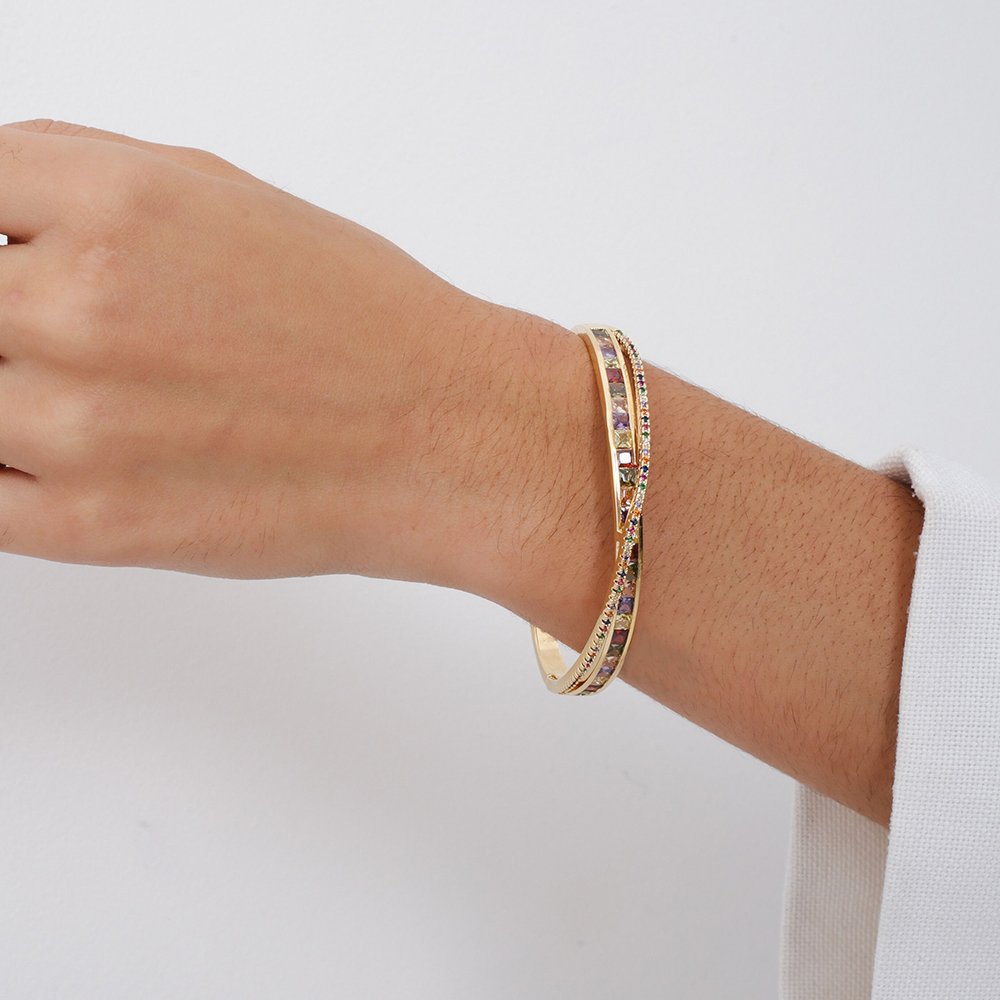 Brc-54-Fo Bracelete Cruzado Cravejado Colorido