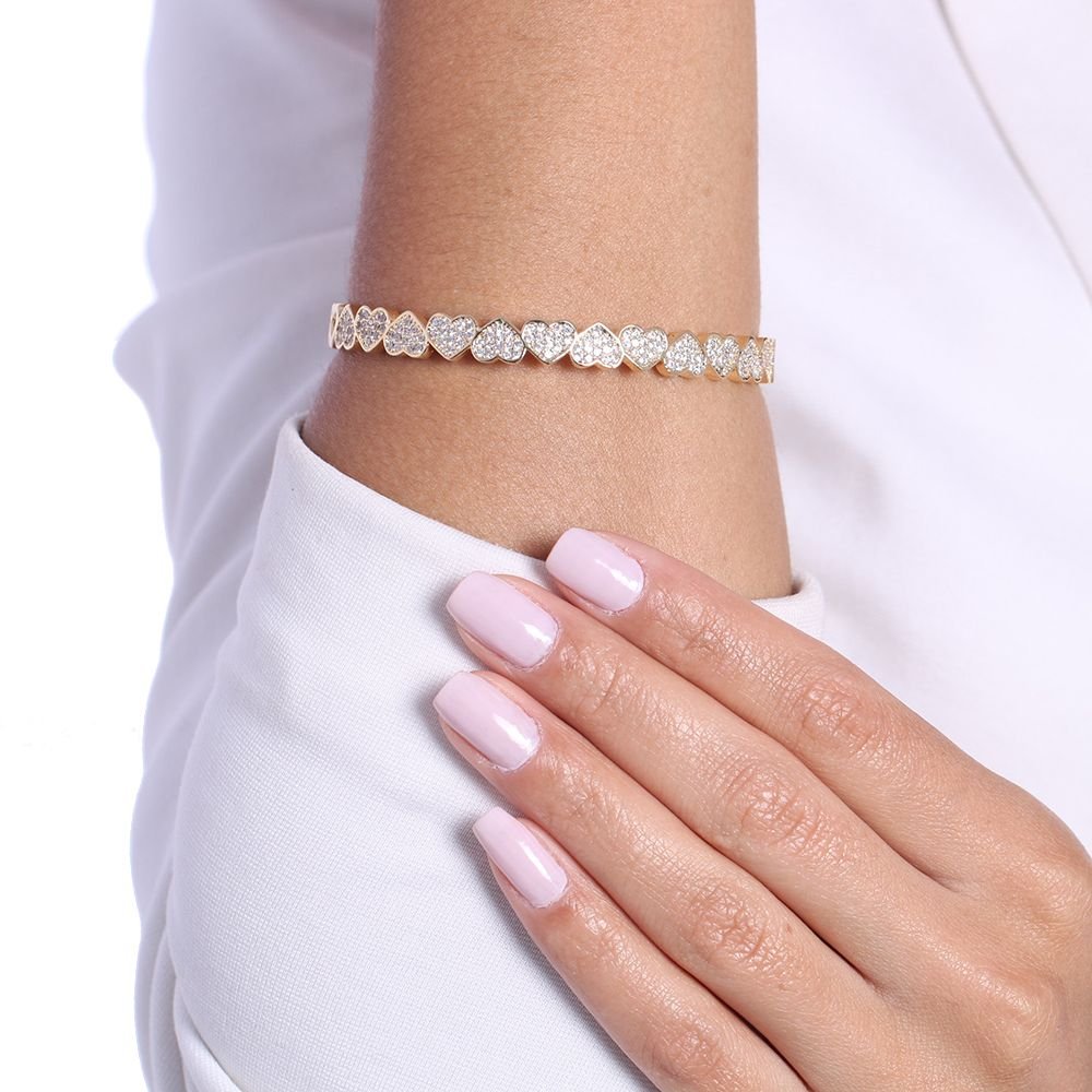 Brc-61-Fo Bracelete Corações Cravejados Com Micro Zircônias Cristal