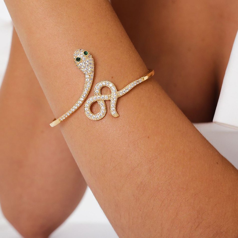 Brc-69-Fo Bracelete De Cobra Cravejada Com Micro Zircônias Cristal