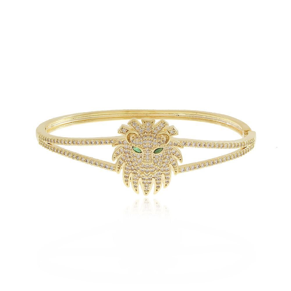 Brc-70-Fo Bracelete Leão Cravejado Com Micro Zircônias