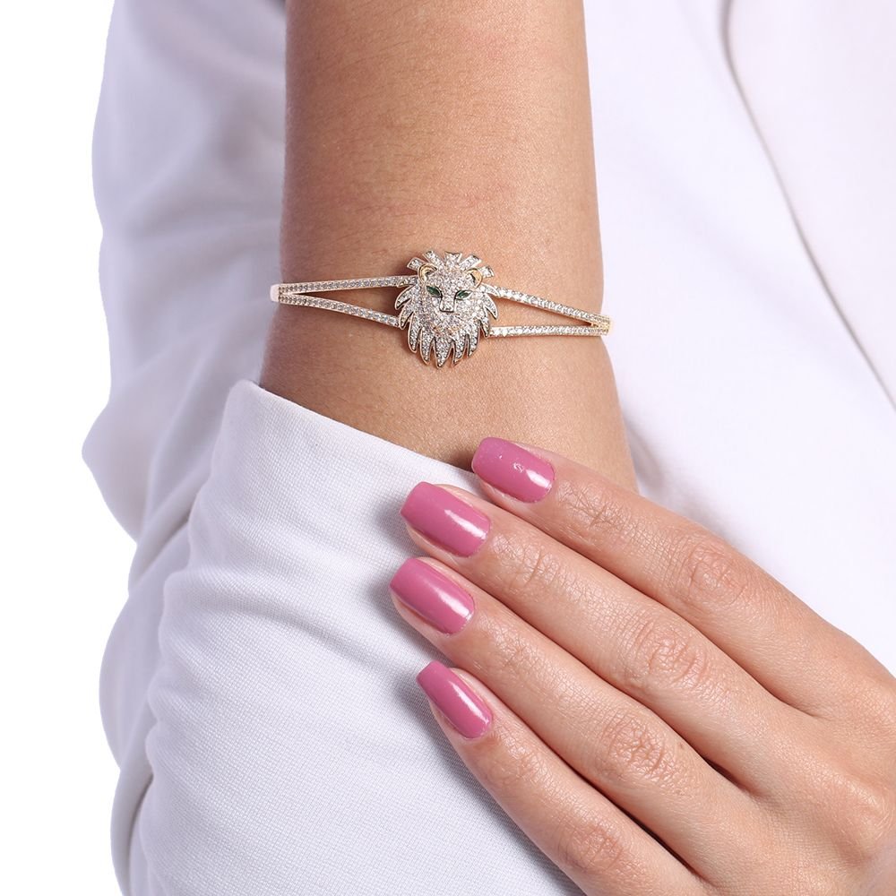 Brc-70-Fo Bracelete Leão Cravejado Com Micro Zircônias