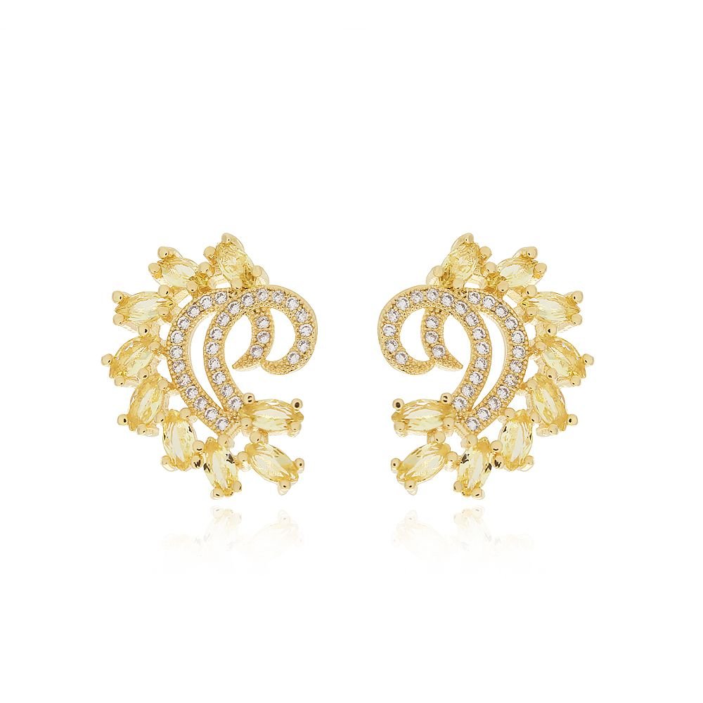 Brd-1066-Do Brinco Cravejado Amarelo + Cristal