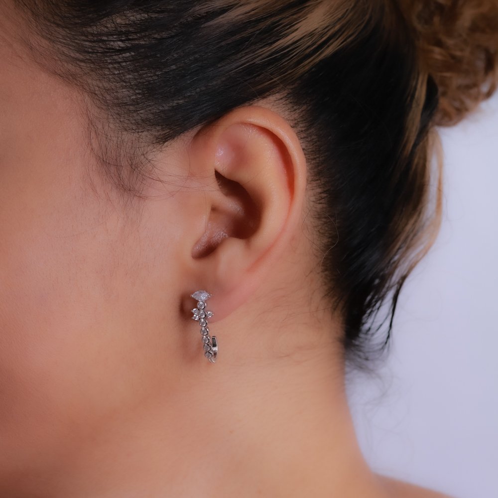 Brd-1110-Rd Brinco Cravejado Cristal - Ródio Branco.