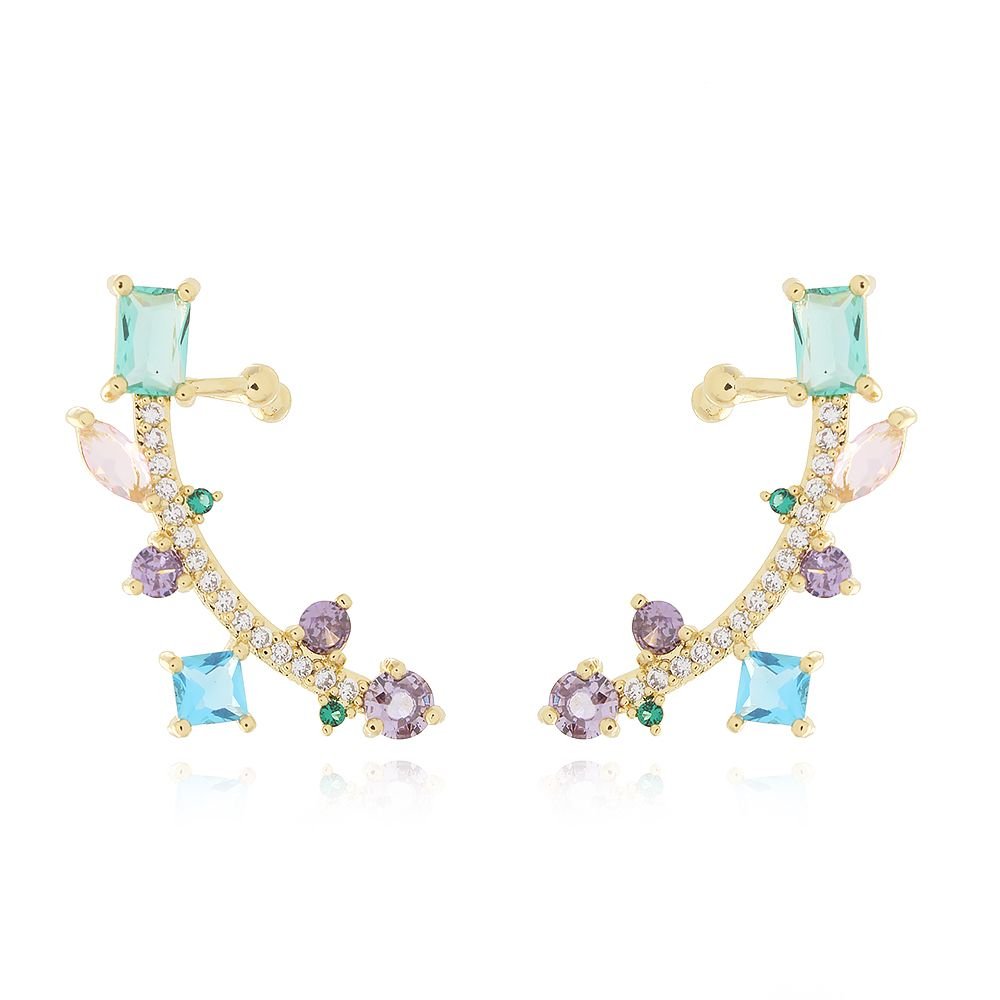 Brd-1112-Do Brinco Ear Cuff Cravejado Colorido
