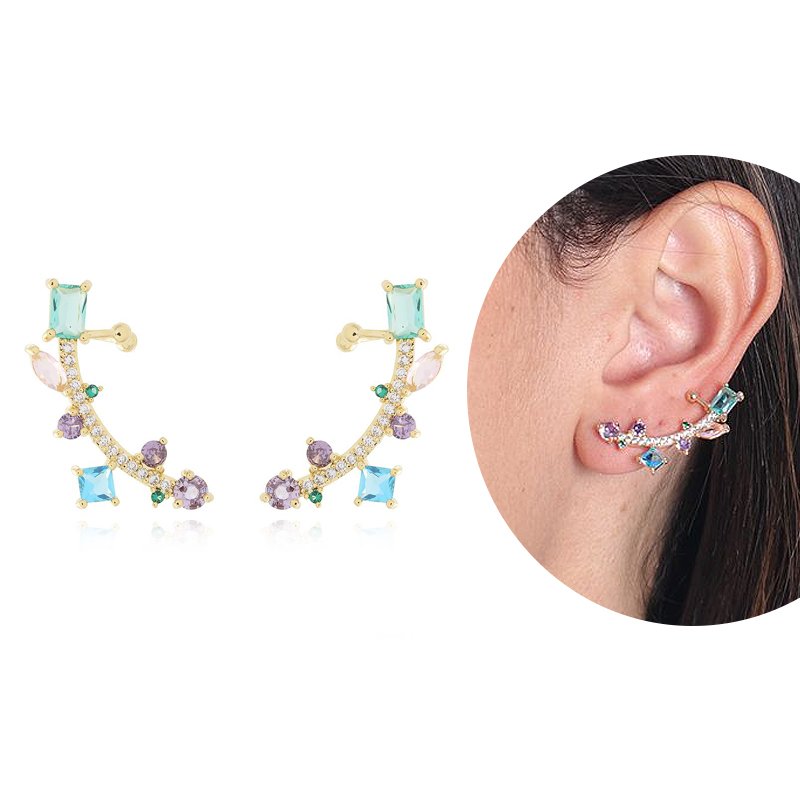 Brd-1112-Do Brinco Ear Cuff Cravejado Colorido